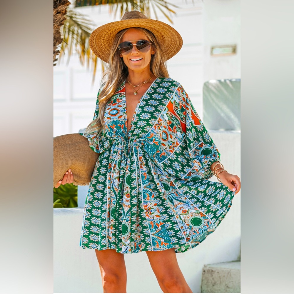 Bohemian Green Floral Dress